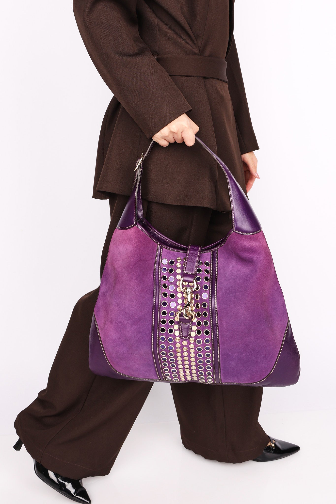 Gucci Studded Jackie O Bouvier Hobo Purple Suede