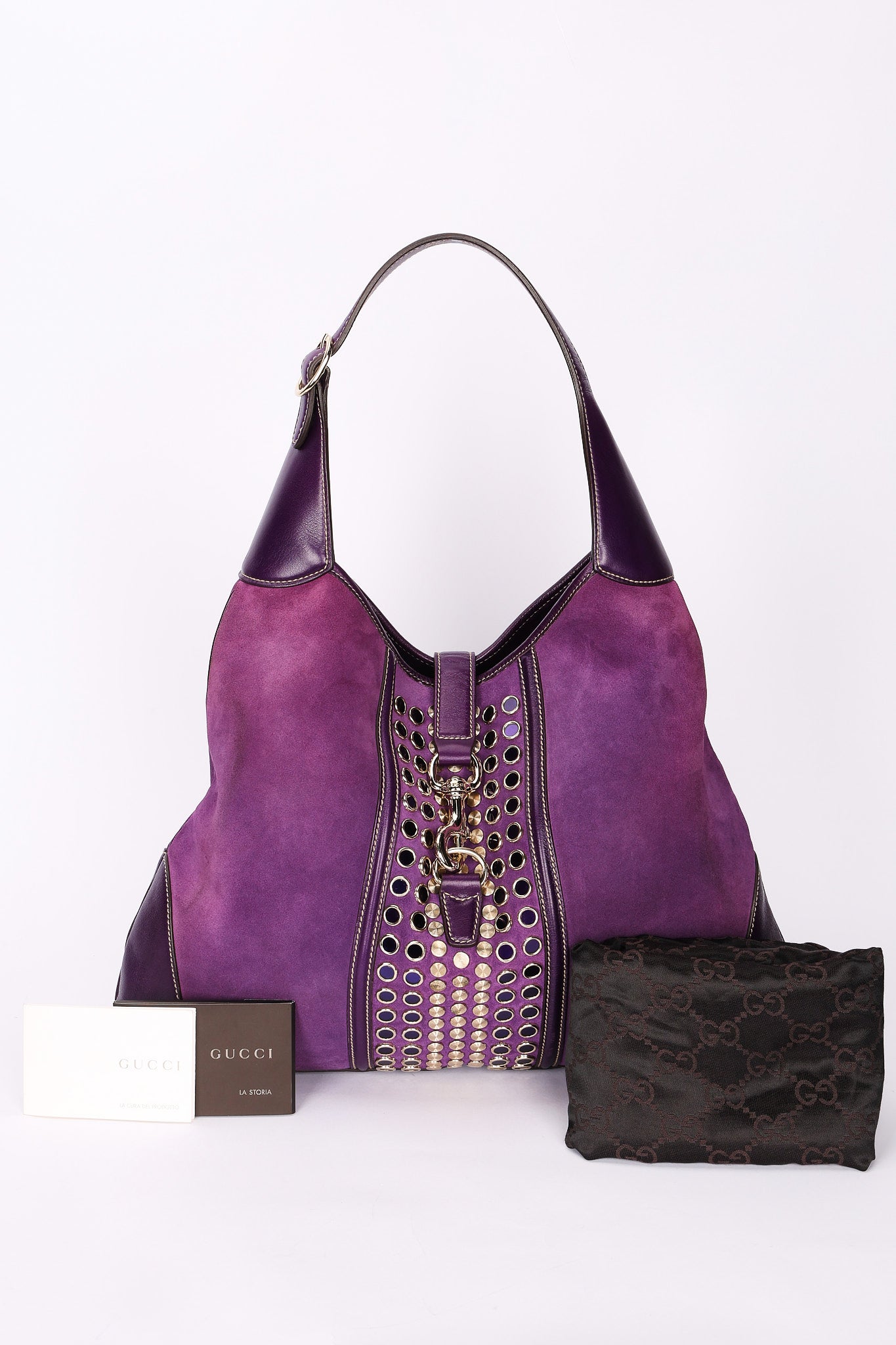 Gucci Studded Jackie O Bouvier Hobo Purple Suede