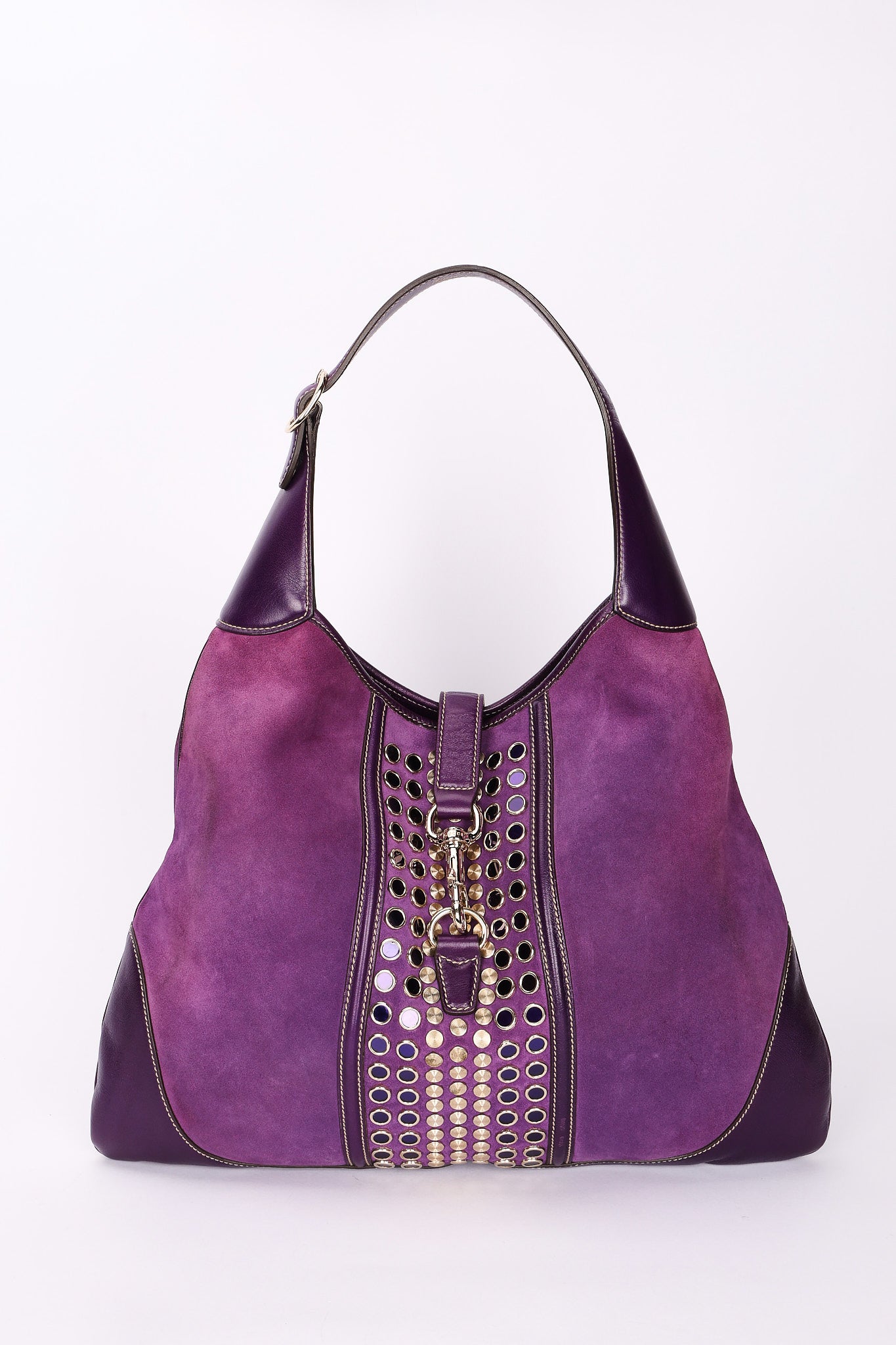 Gucci Studded Jackie O Bouvier Hobo Purple Suede
