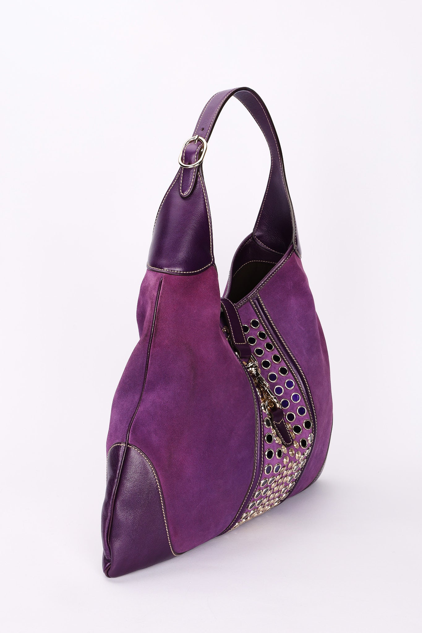 Gucci Studded Jackie O Bouvier Hobo Purple Suede