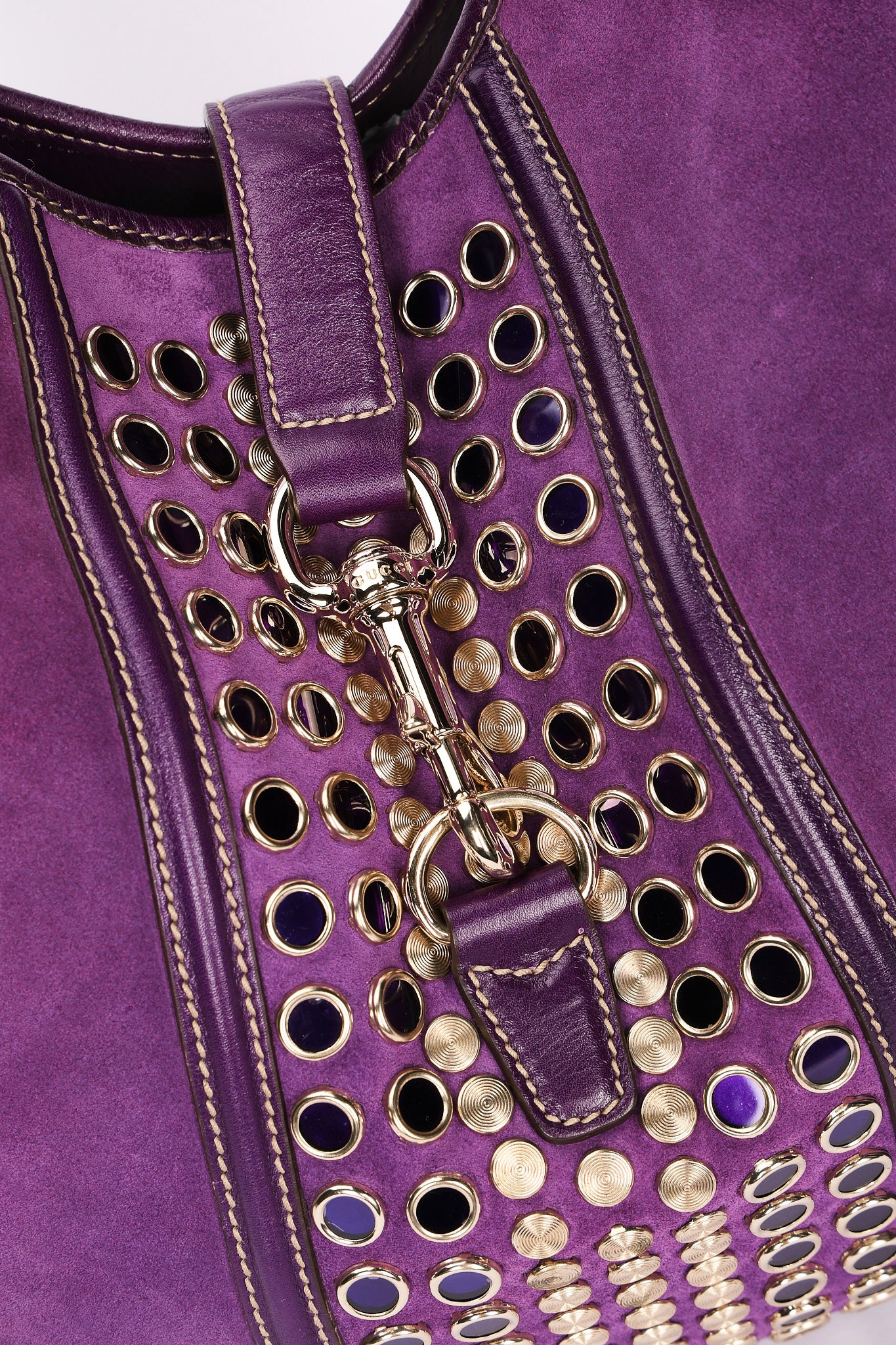Gucci Studded Jackie O Bouvier Hobo Purple Suede