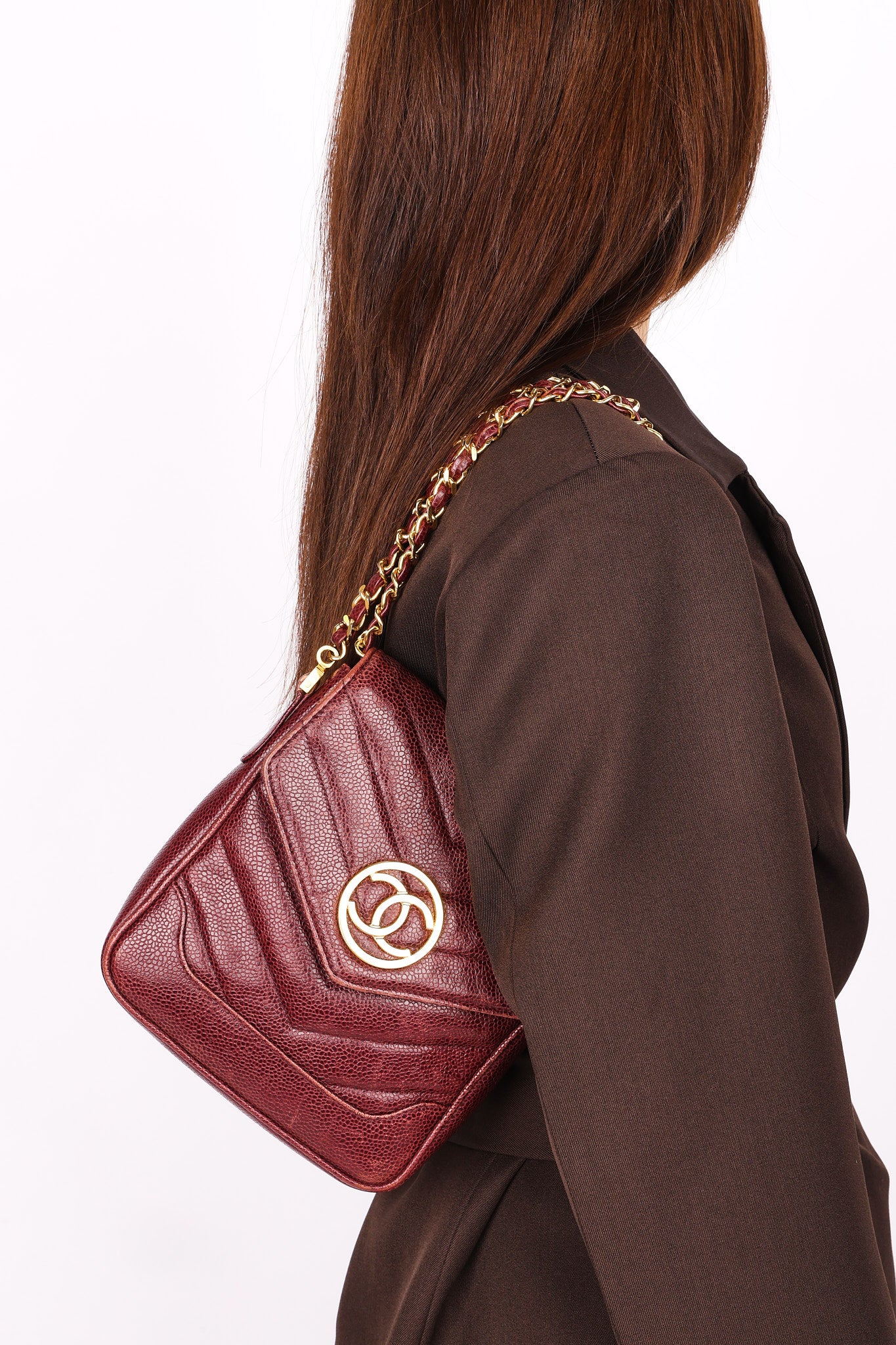 Chanel Chevron Envelope Flap Bordeaux Caviar 24K GP