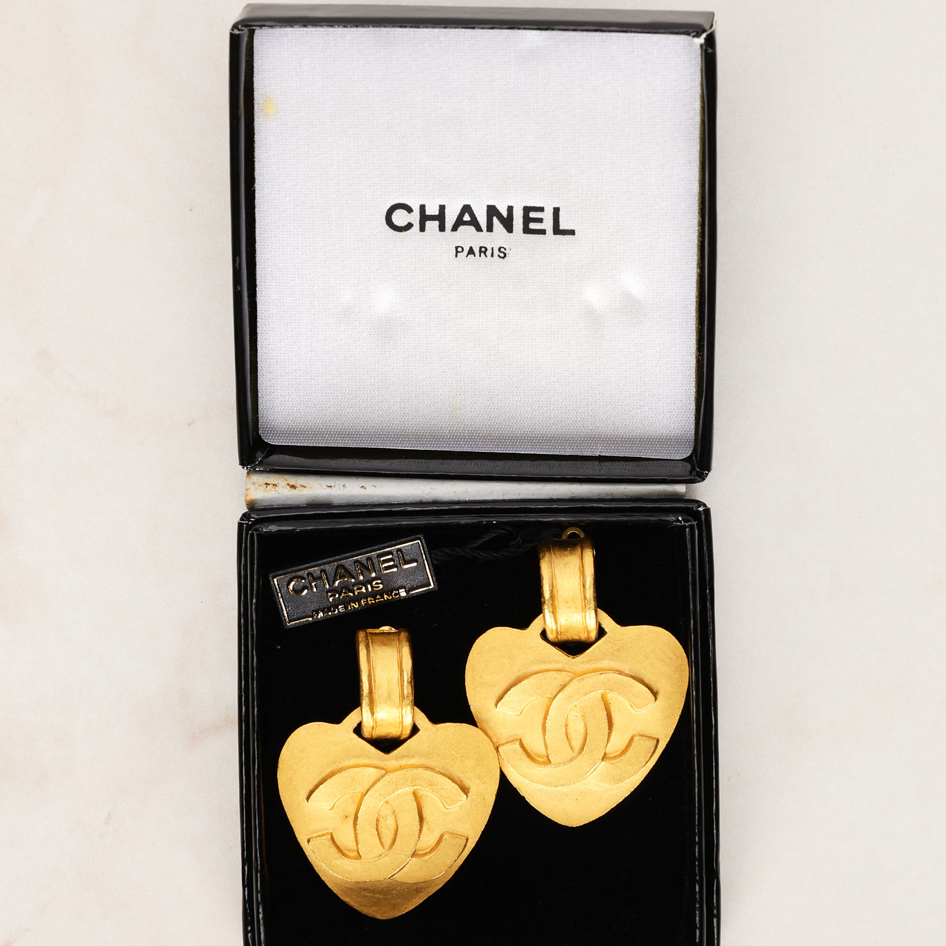 Chanel 1995 Heart Hoop Earrings 24K GP