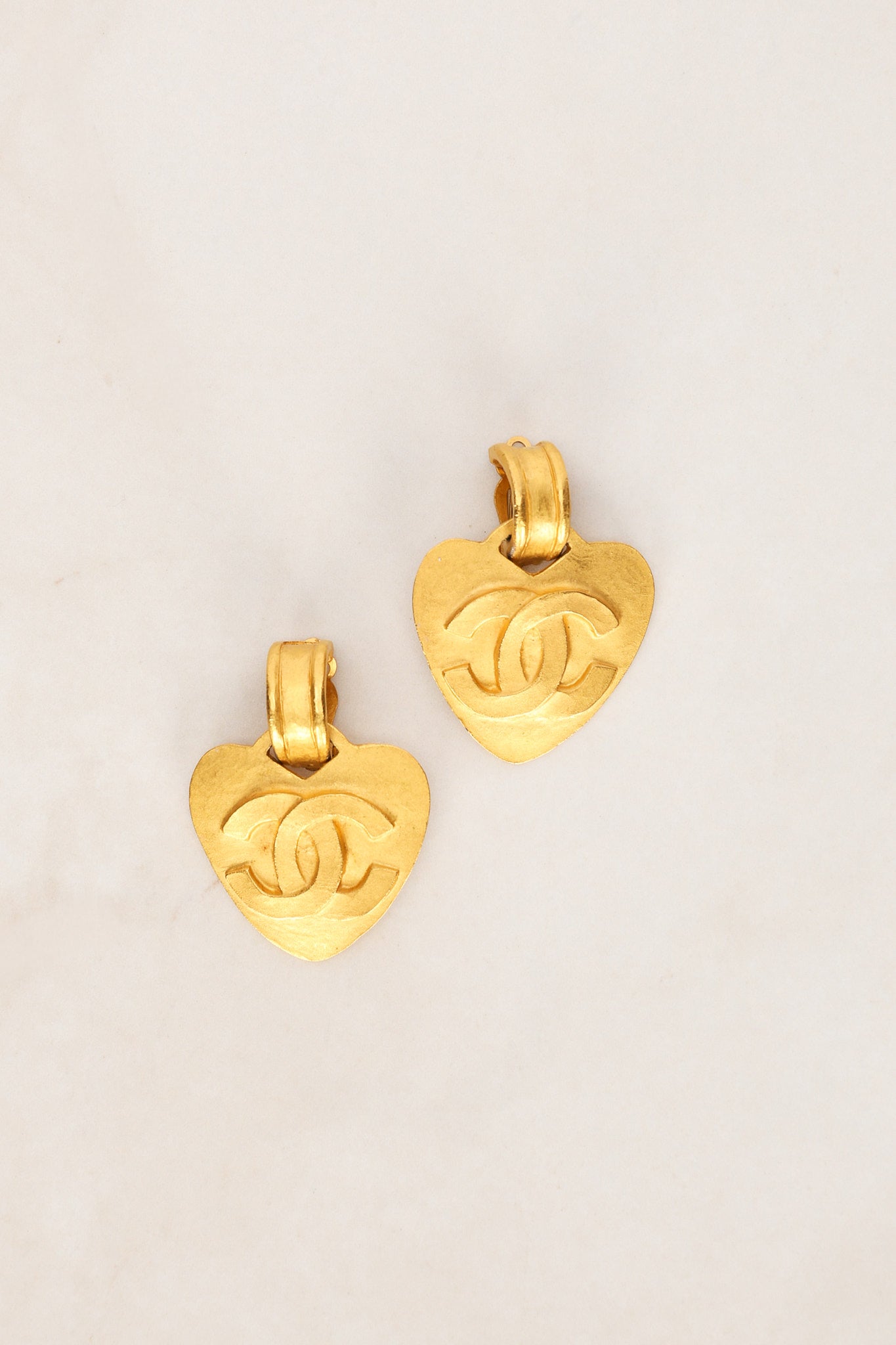 Chanel 1995 Heart Hoop Earrings 24K GP