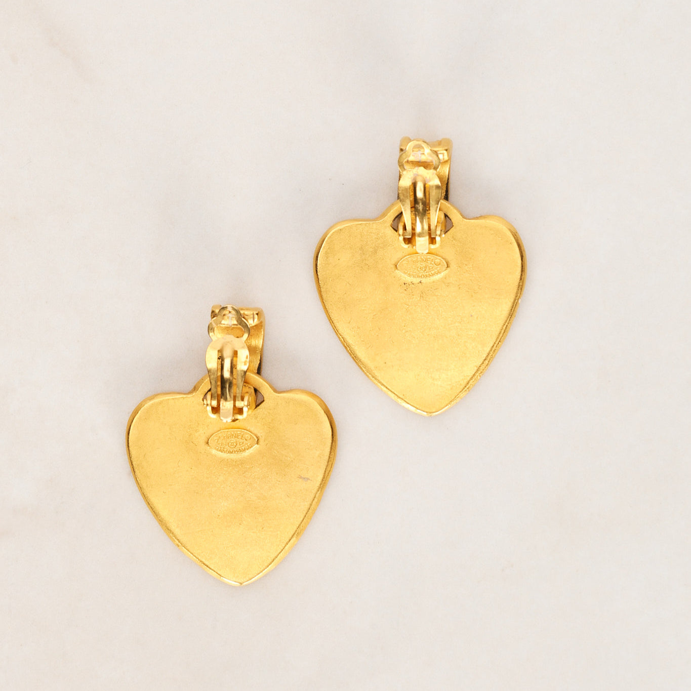 Chanel 1995 Heart Hoop Earrings 24K GP