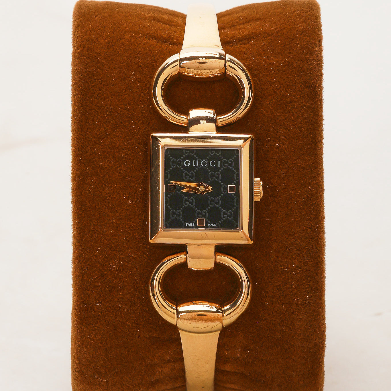 Gucci 120 Rose Onyx Monogram Square Watch 18mm