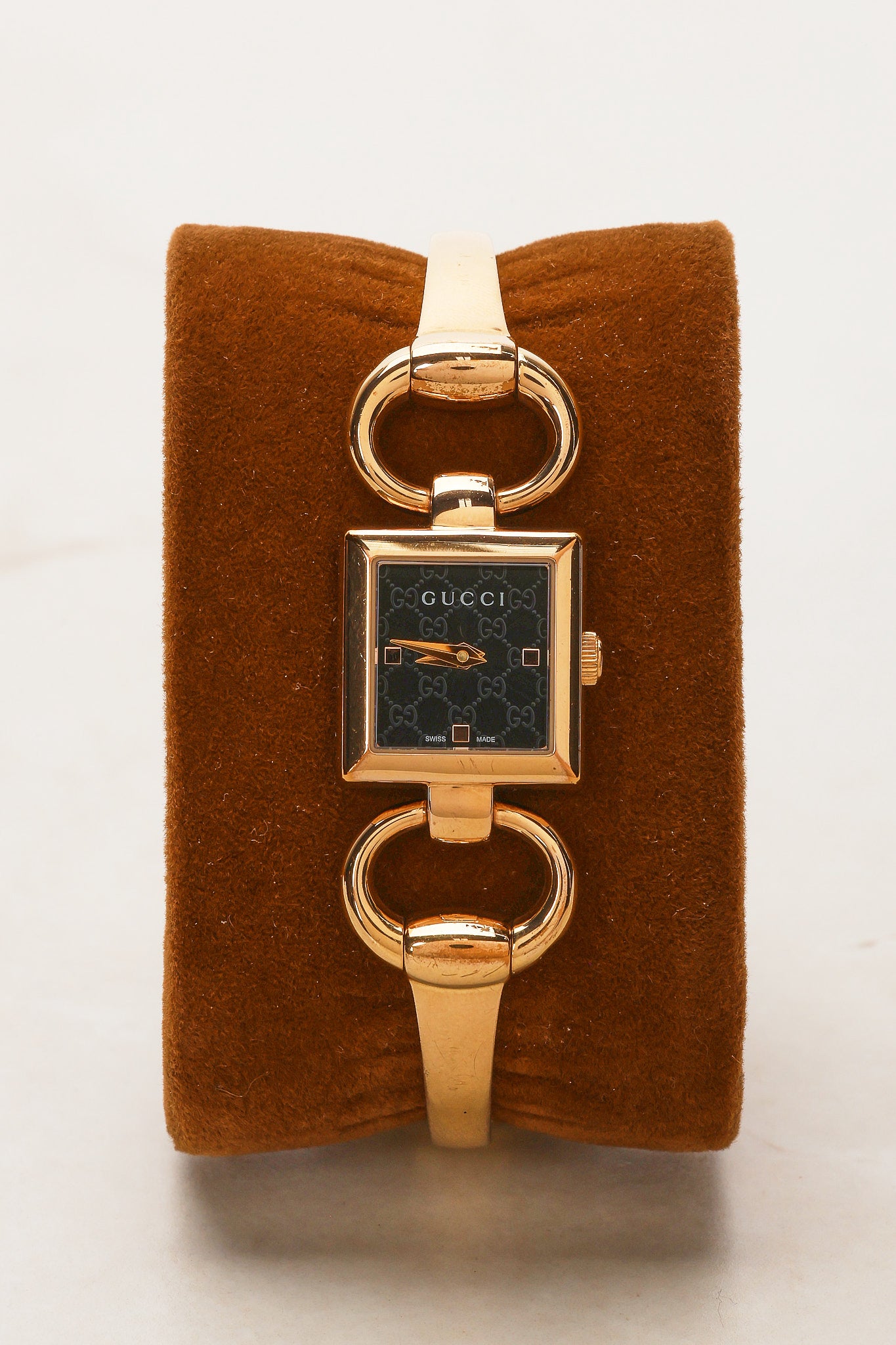 Gucci 120 Rose Onyx Monogram Square Watch 18mm