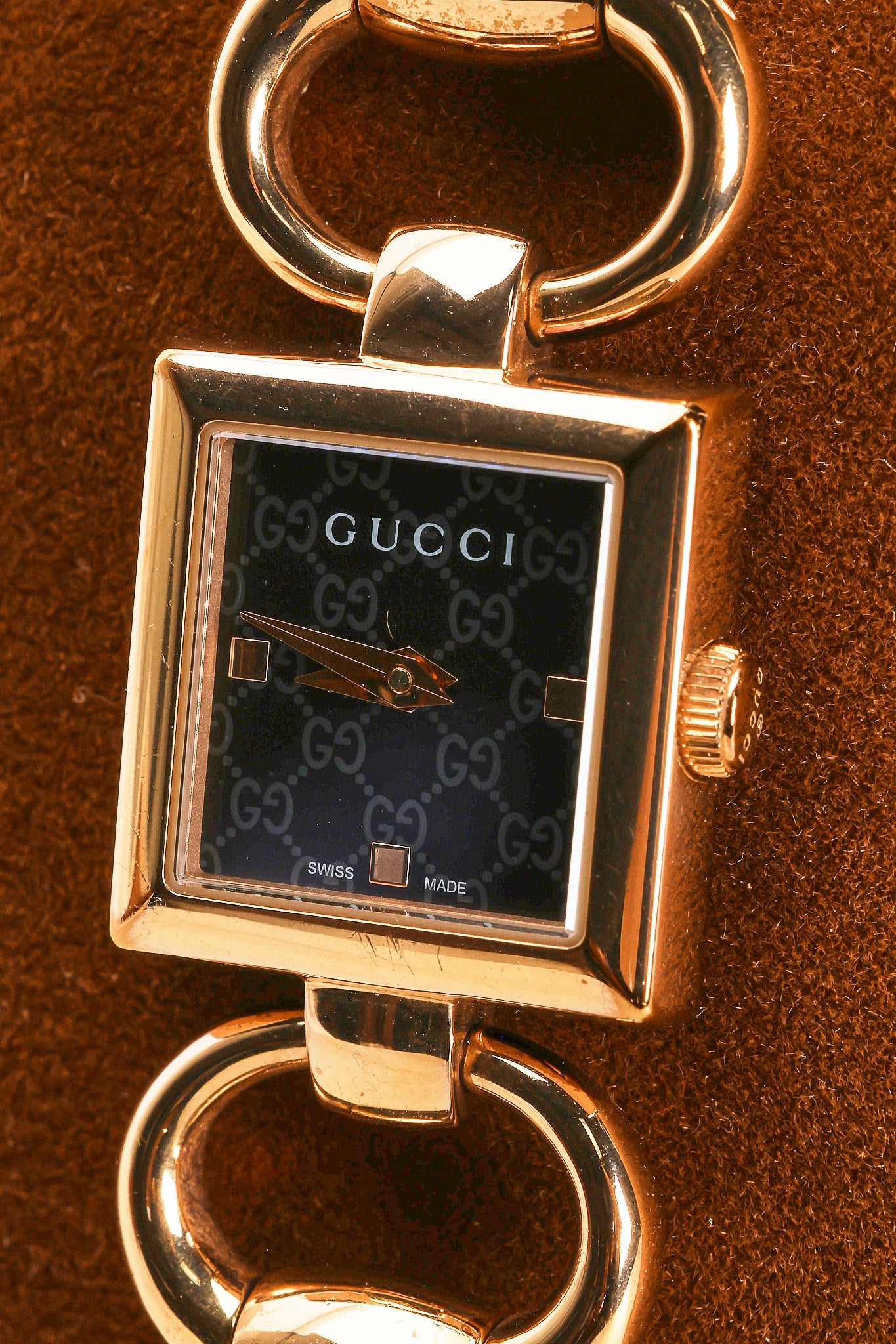 Gucci 120 Rose Onyx Monogram Square Watch 18mm