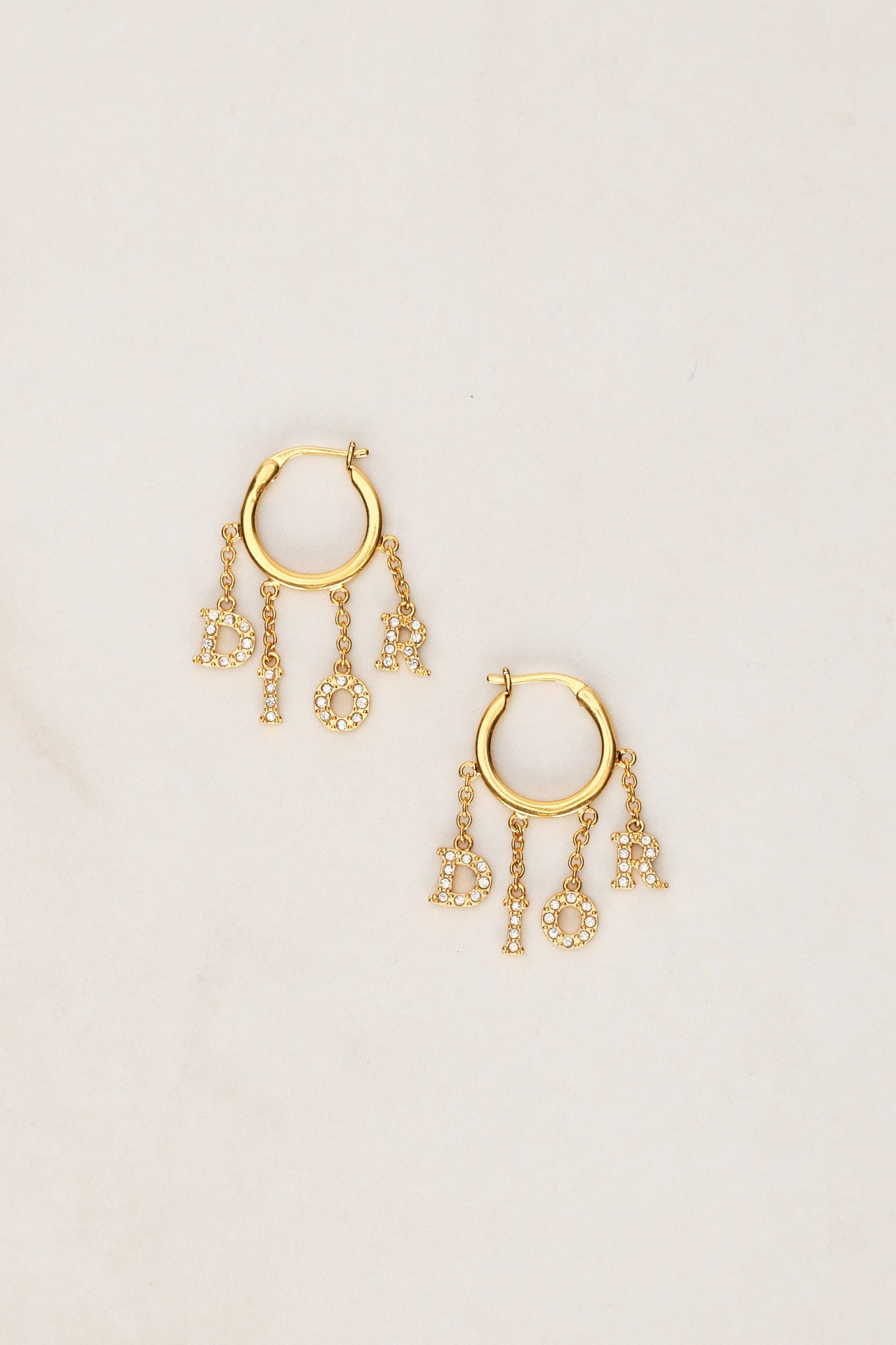 Dior Crystal Letter Charm Earrings