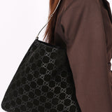 Gucci Monogram Suede Shoulder Bag with Pouch