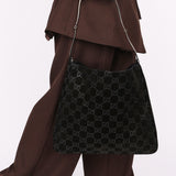 Gucci Monogram Suede Shoulder Bag with Pouch