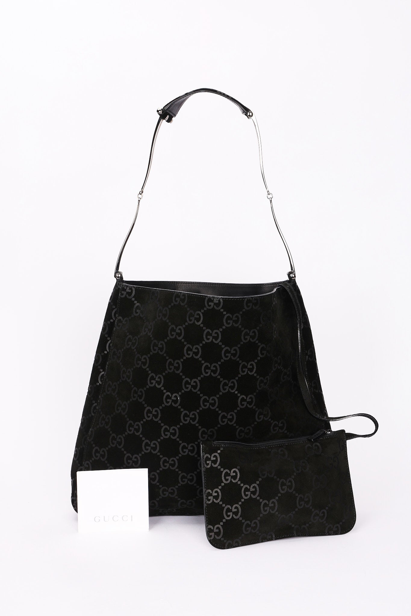 Gucci Monogram Suede Shoulder Bag with Pouch