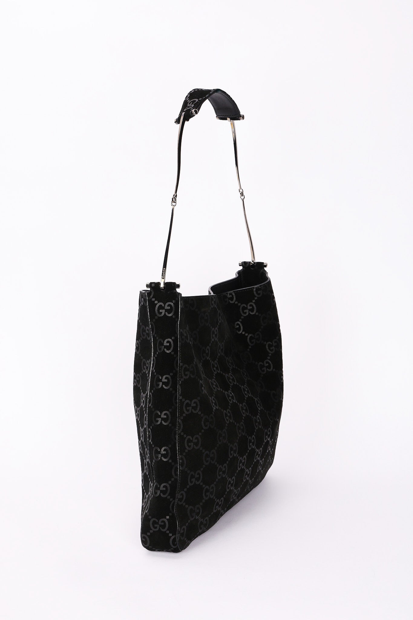 Gucci Monogram Suede Shoulder Bag with Pouch