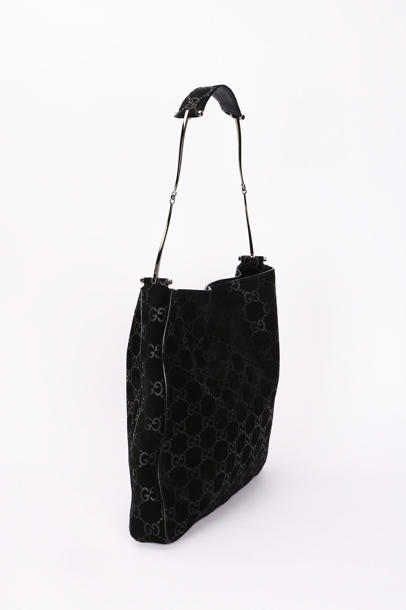 Gucci Monogram Suede Shoulder Bag with Pouch