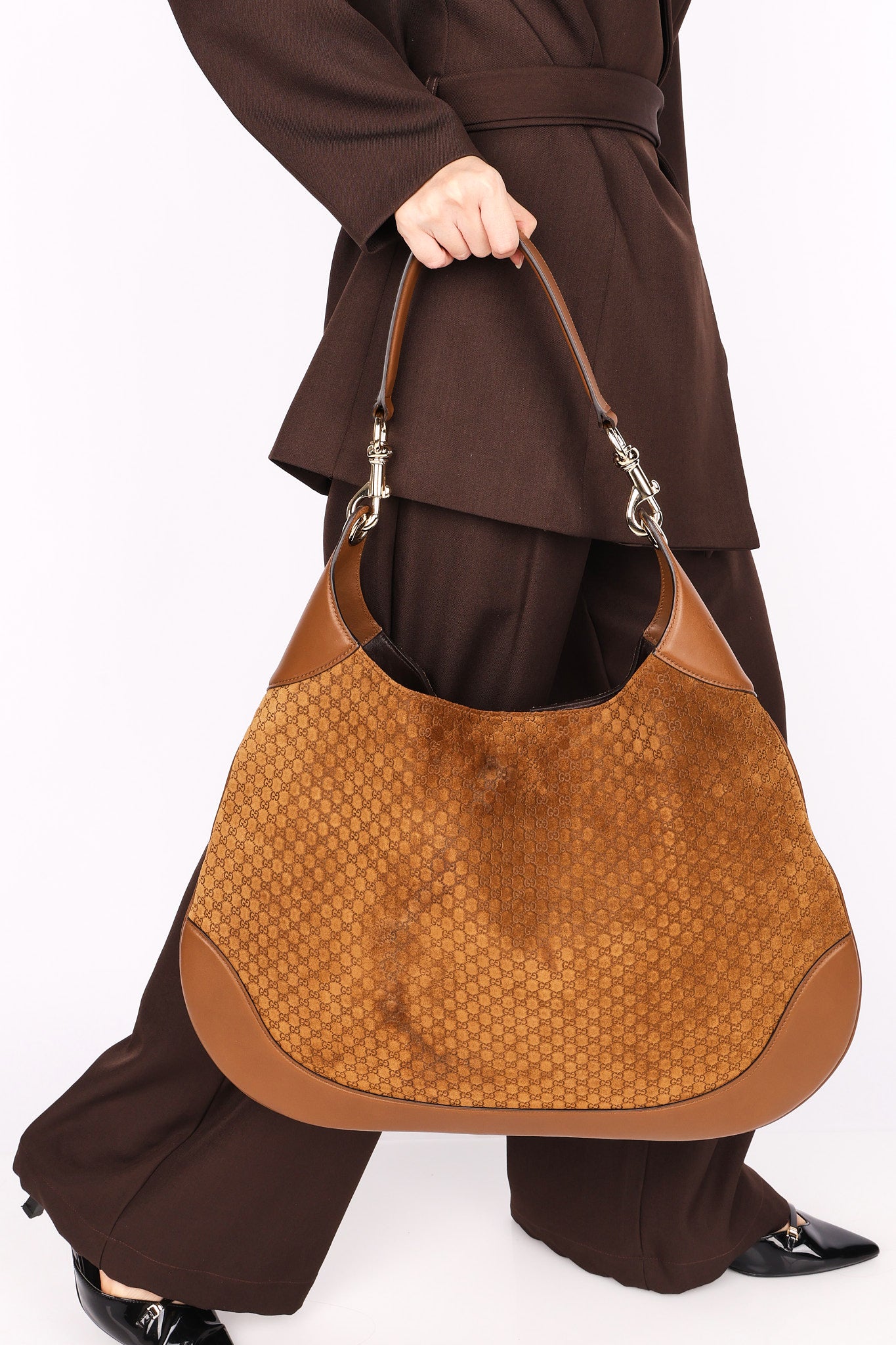 Gucci Micro Monogram Suede Medium B Shoulder Bag