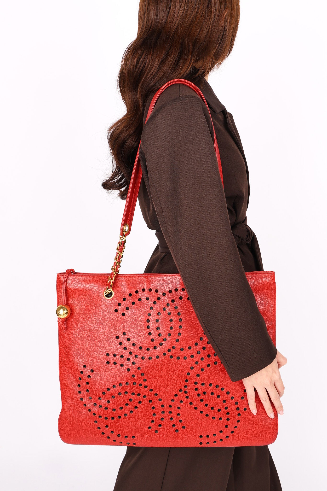 Chanel CC Perforated Tote Red Caviar 24K GP