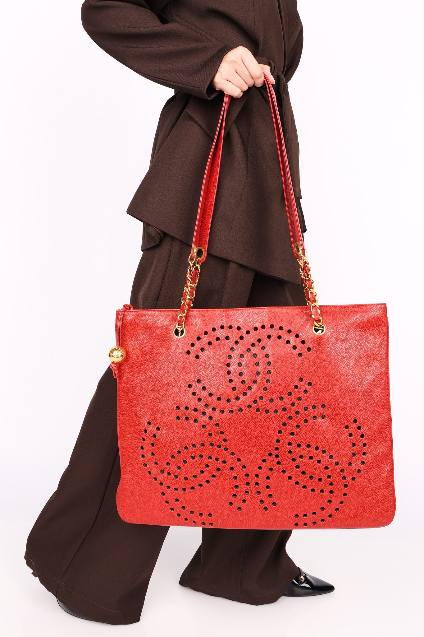 Chanel CC Perforated Tote Red Caviar 24K GP
