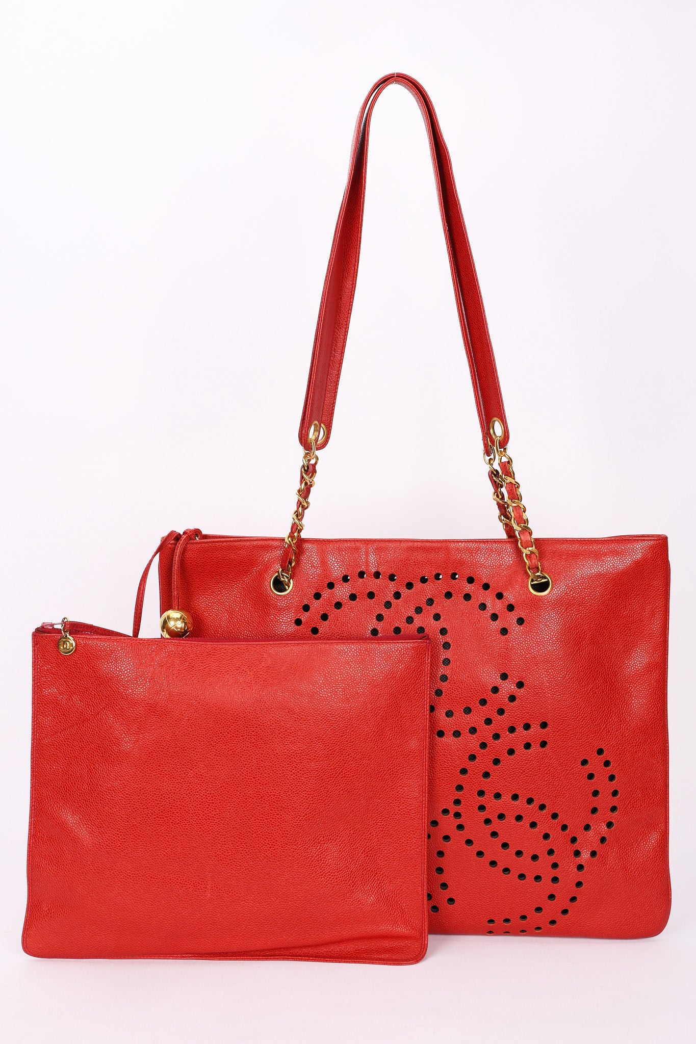 Chanel CC Perforated Tote Red Caviar 24K GP