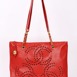 Chanel CC Perforated Tote Red Caviar 24K GP