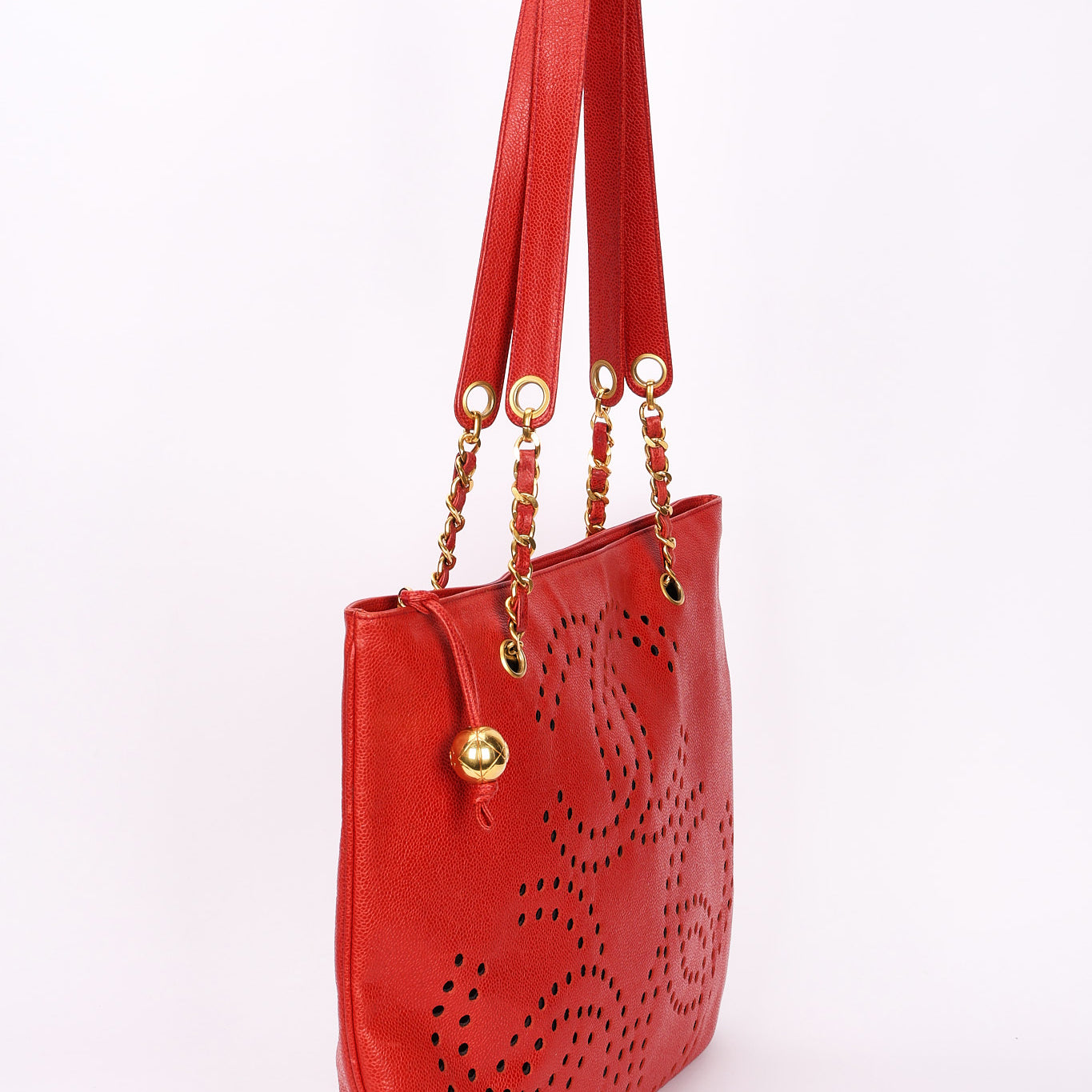 Chanel CC Perforated Tote Red Caviar 24K GP