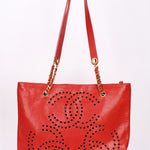 Chanel CC Perforated Tote Red Caviar 24K GP