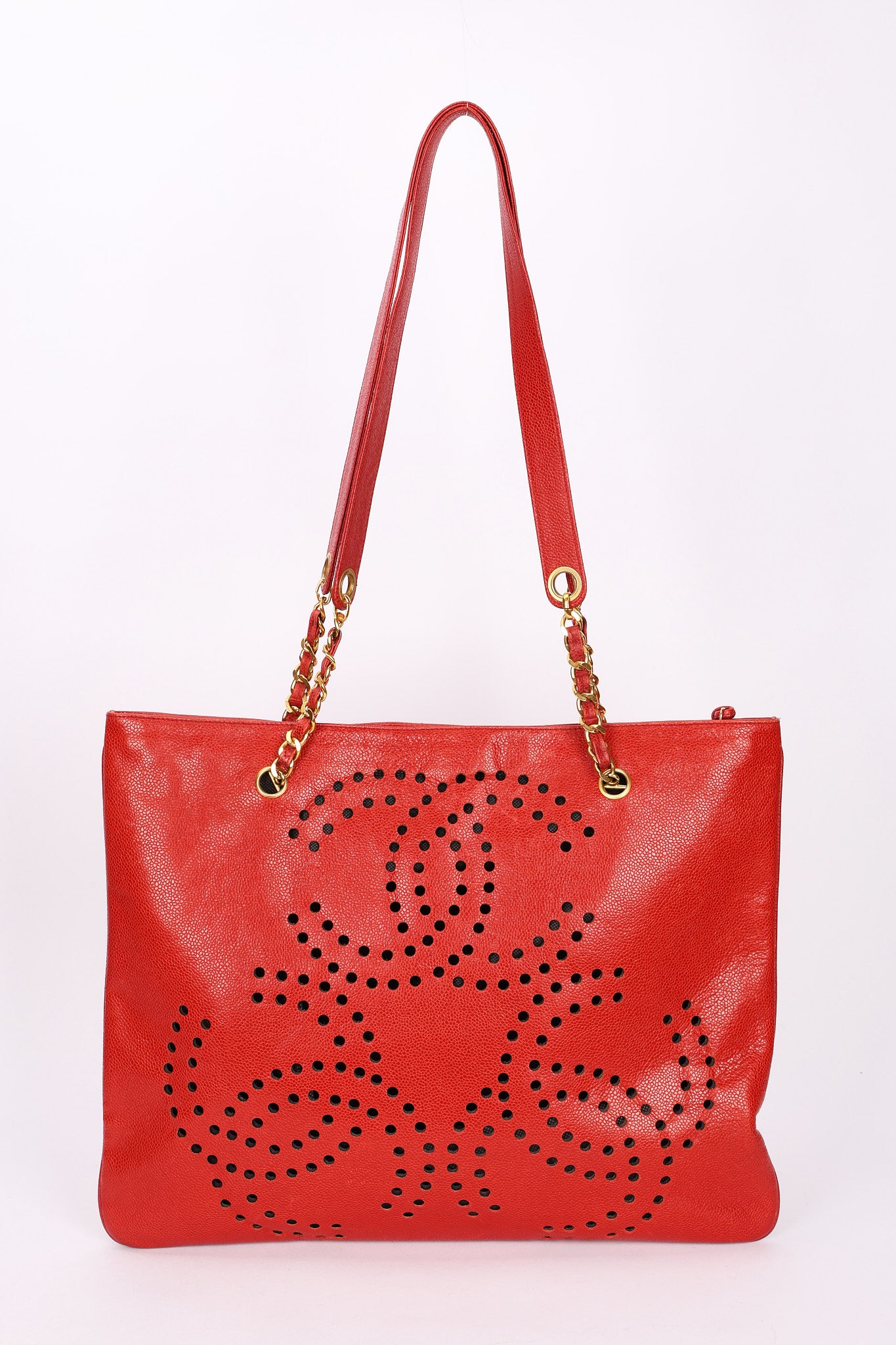 Chanel CC Perforated Tote Red Caviar 24K GP