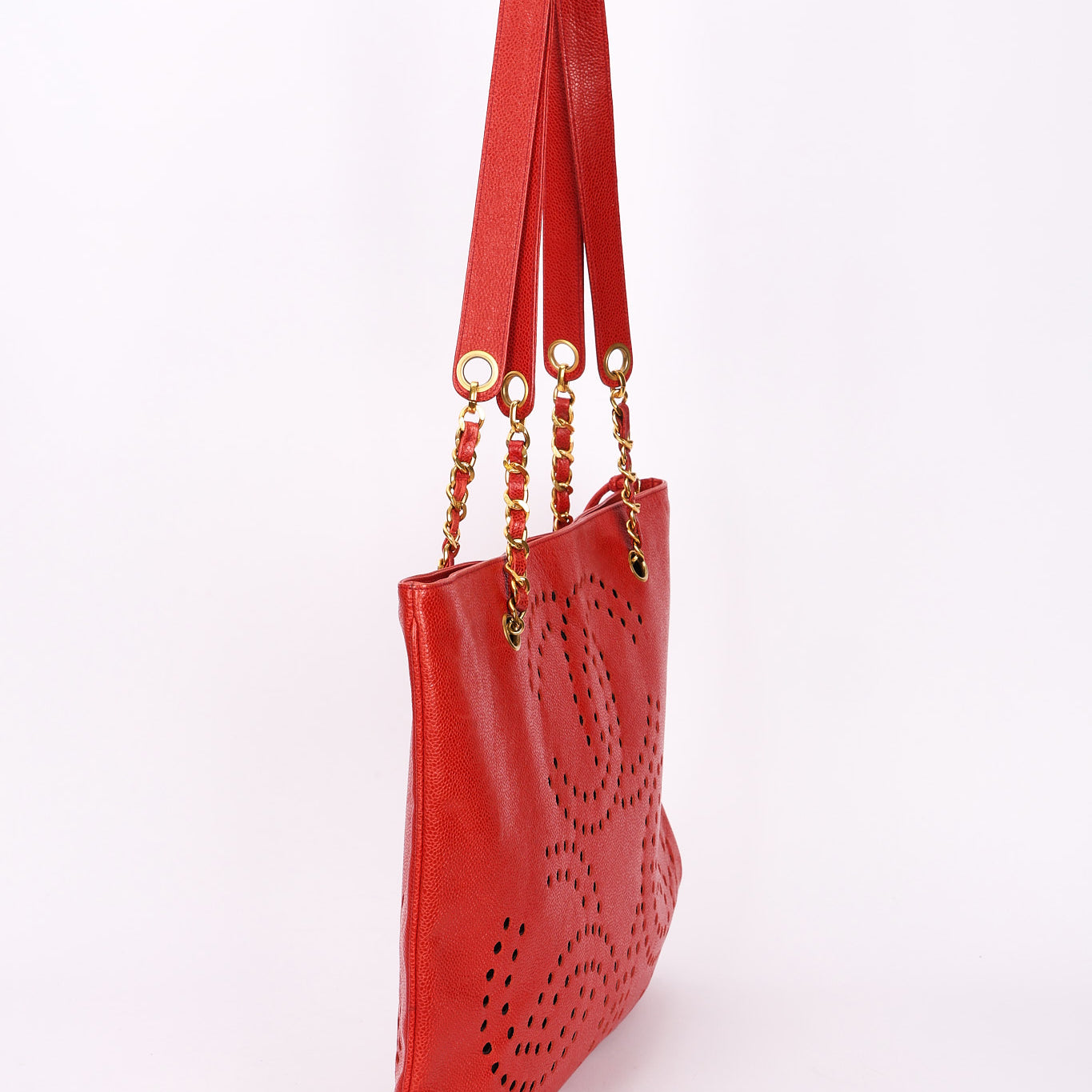 Chanel CC Perforated Tote Red Caviar 24K GP