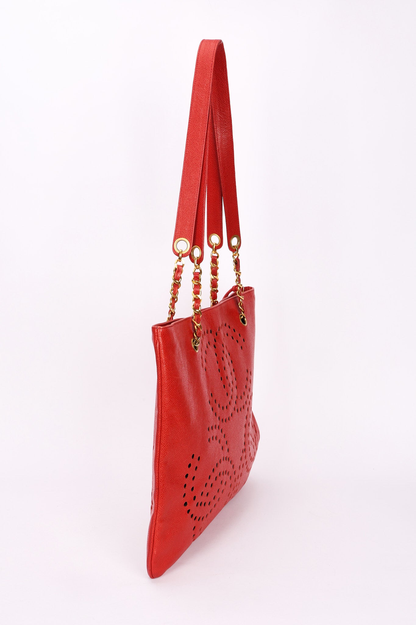 Chanel CC Perforated Tote Red Caviar 24K GP