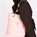 Chanel Ginza Pearl Tote Pink Canvas SHW