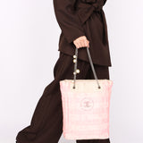 Chanel Ginza Pearl Tote Pink Canvas SHW