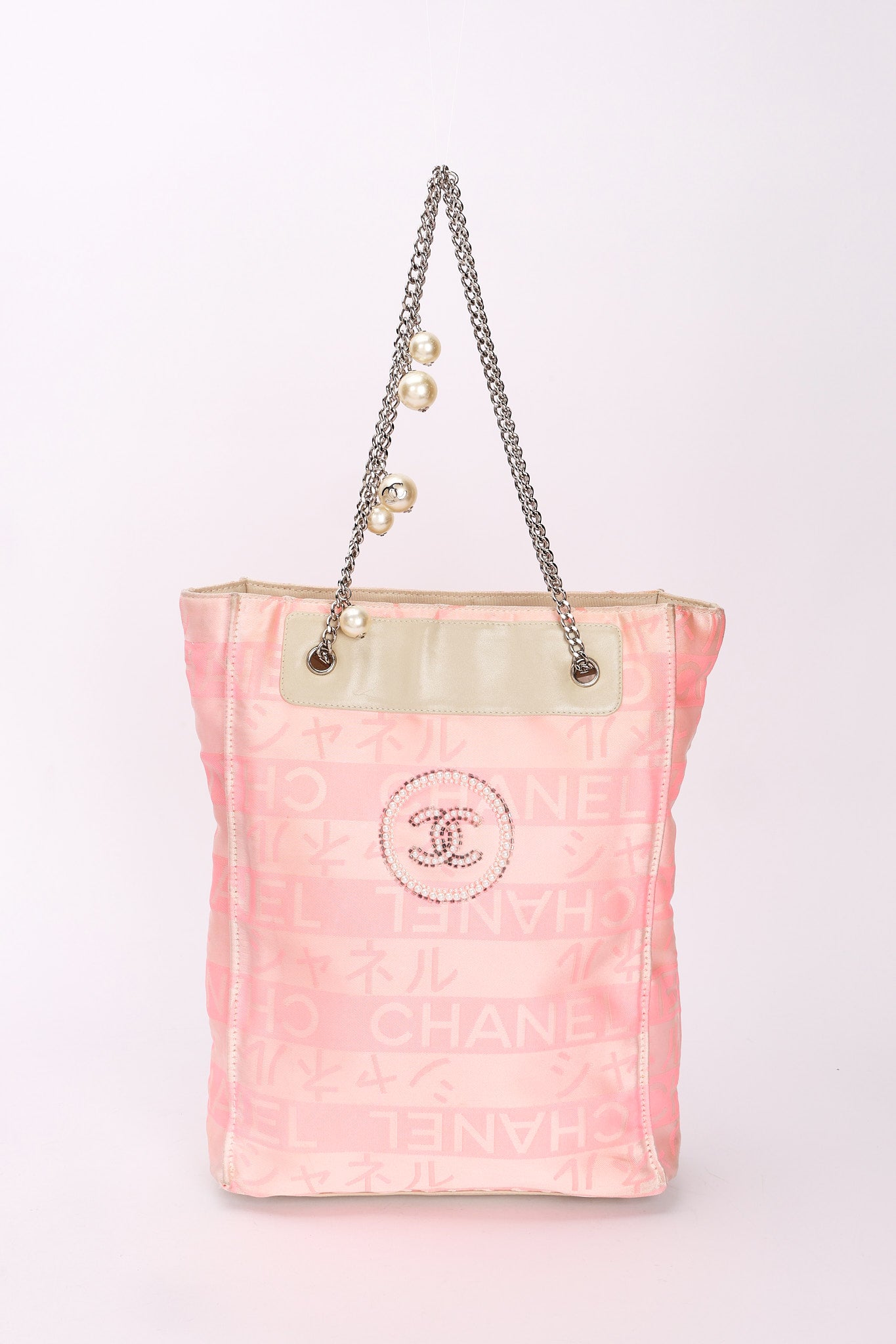 Chanel Ginza Pearl Tote Pink Canvas SHW