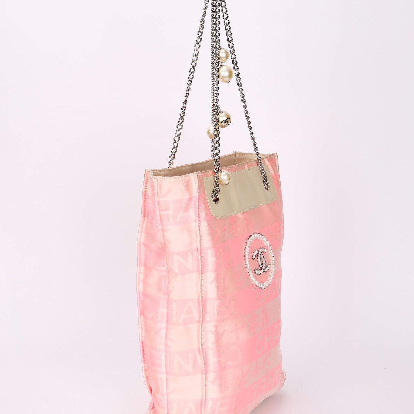 Chanel Ginza Pearl Tote Pink Canvas SHW