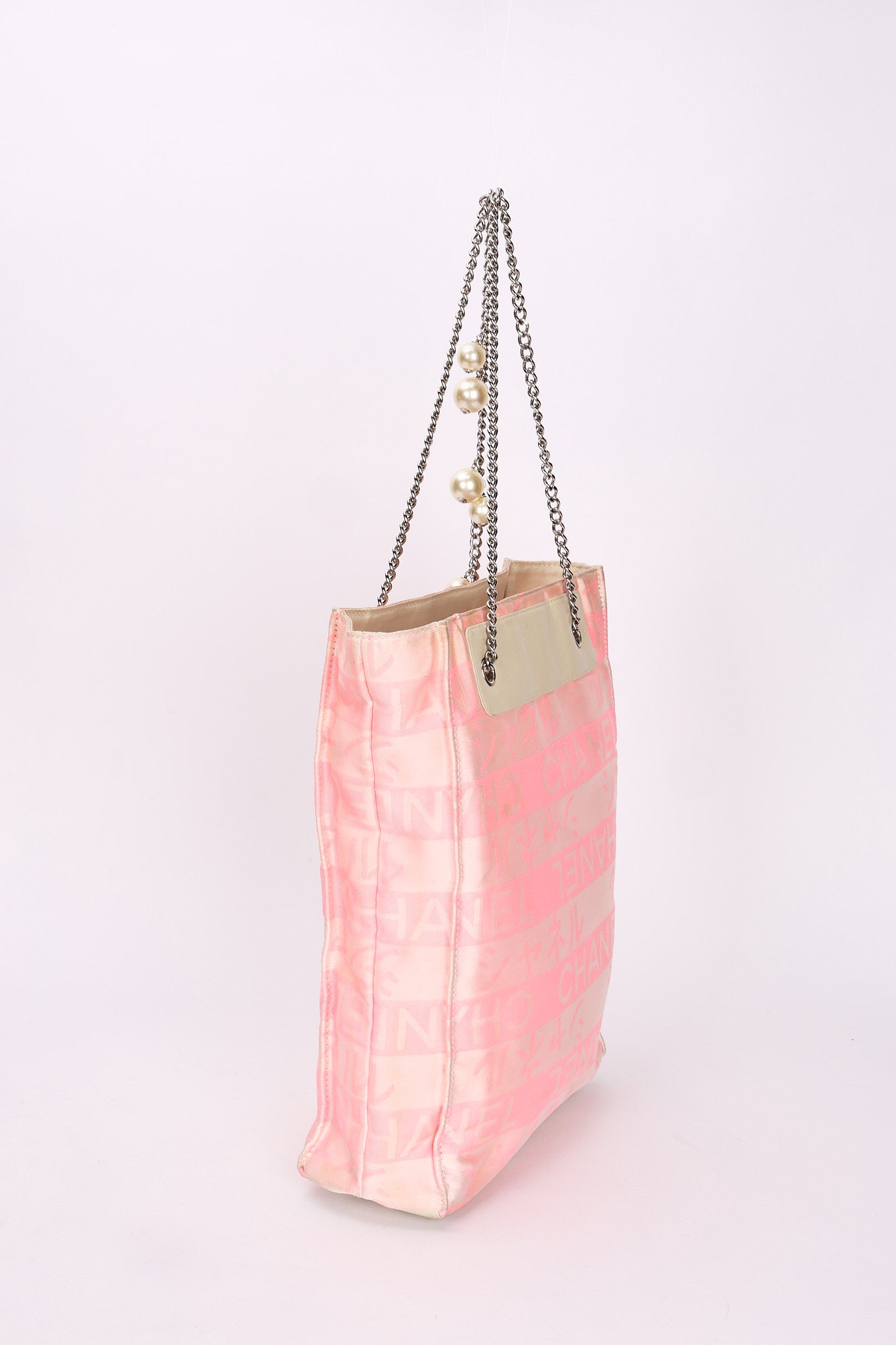 Chanel Ginza Pearl Tote Pink Canvas SHW
