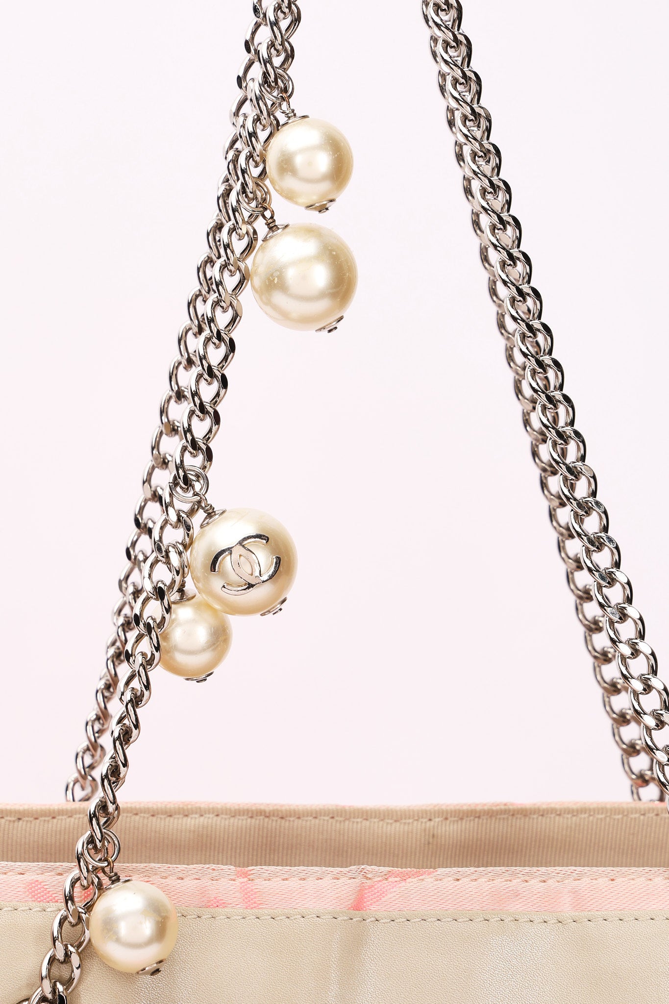 Chanel Ginza Pearl Tote Pink Canvas SHW