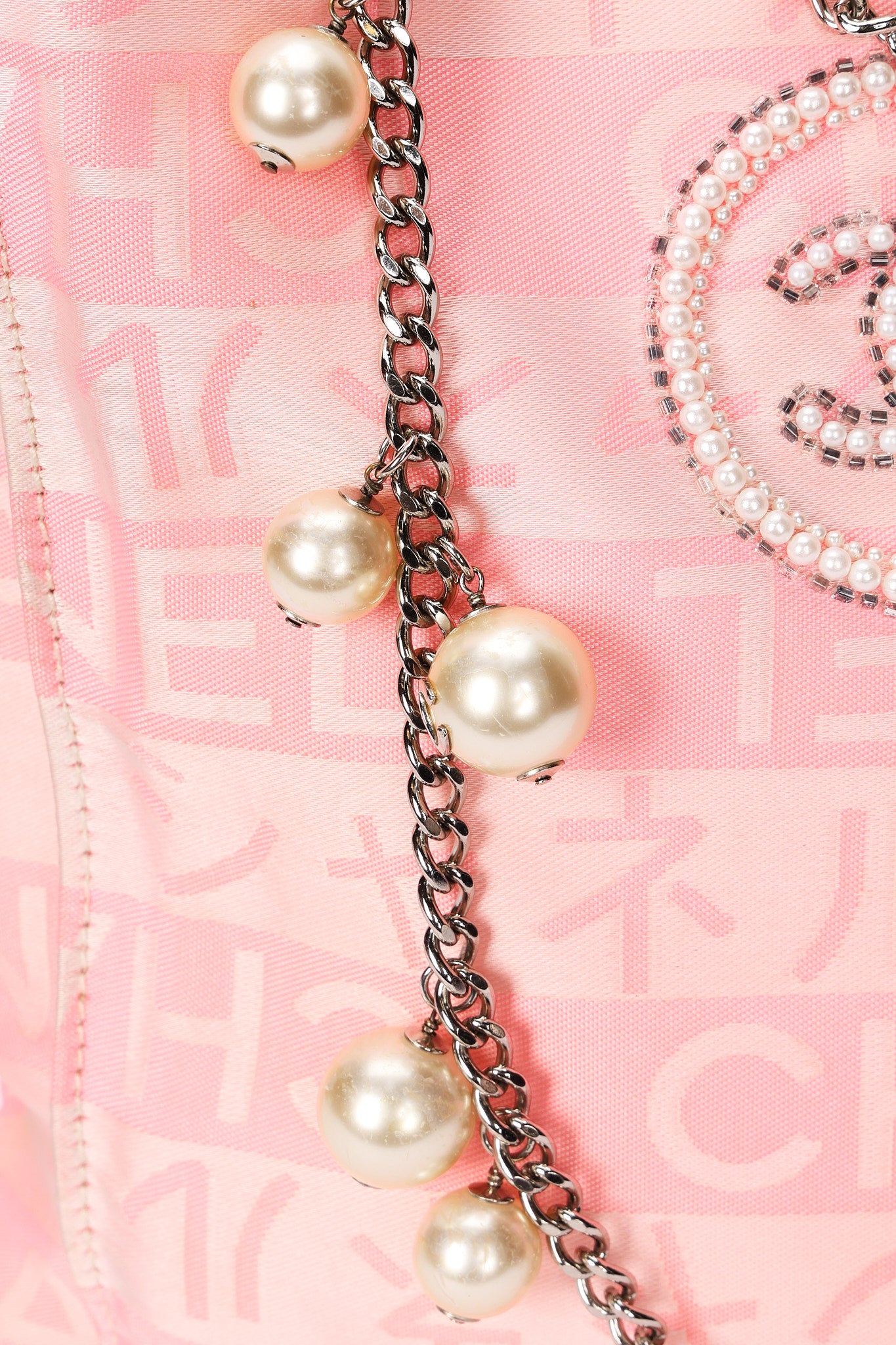 Chanel Ginza Pearl Tote Pink Canvas SHW