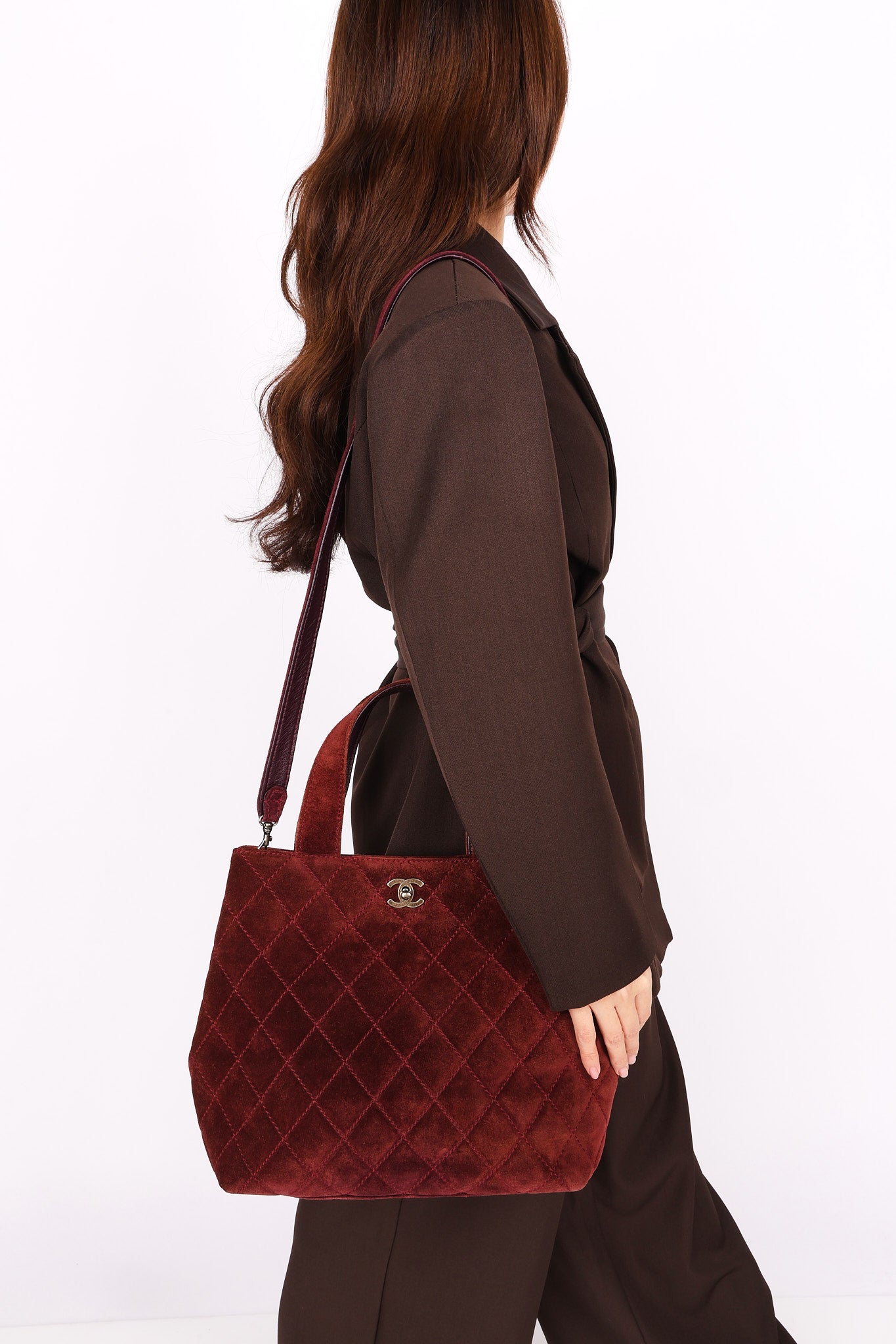 Chanel Trapezoid Tote Bordeaux Suede RHW