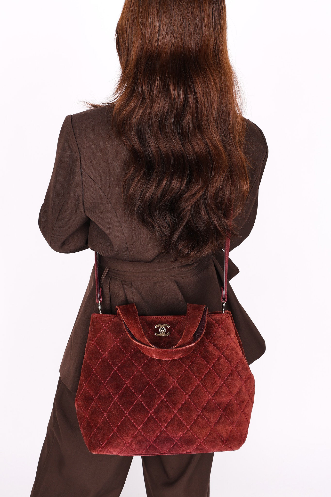 Chanel Trapezoid Tote Bordeaux Suede RHW