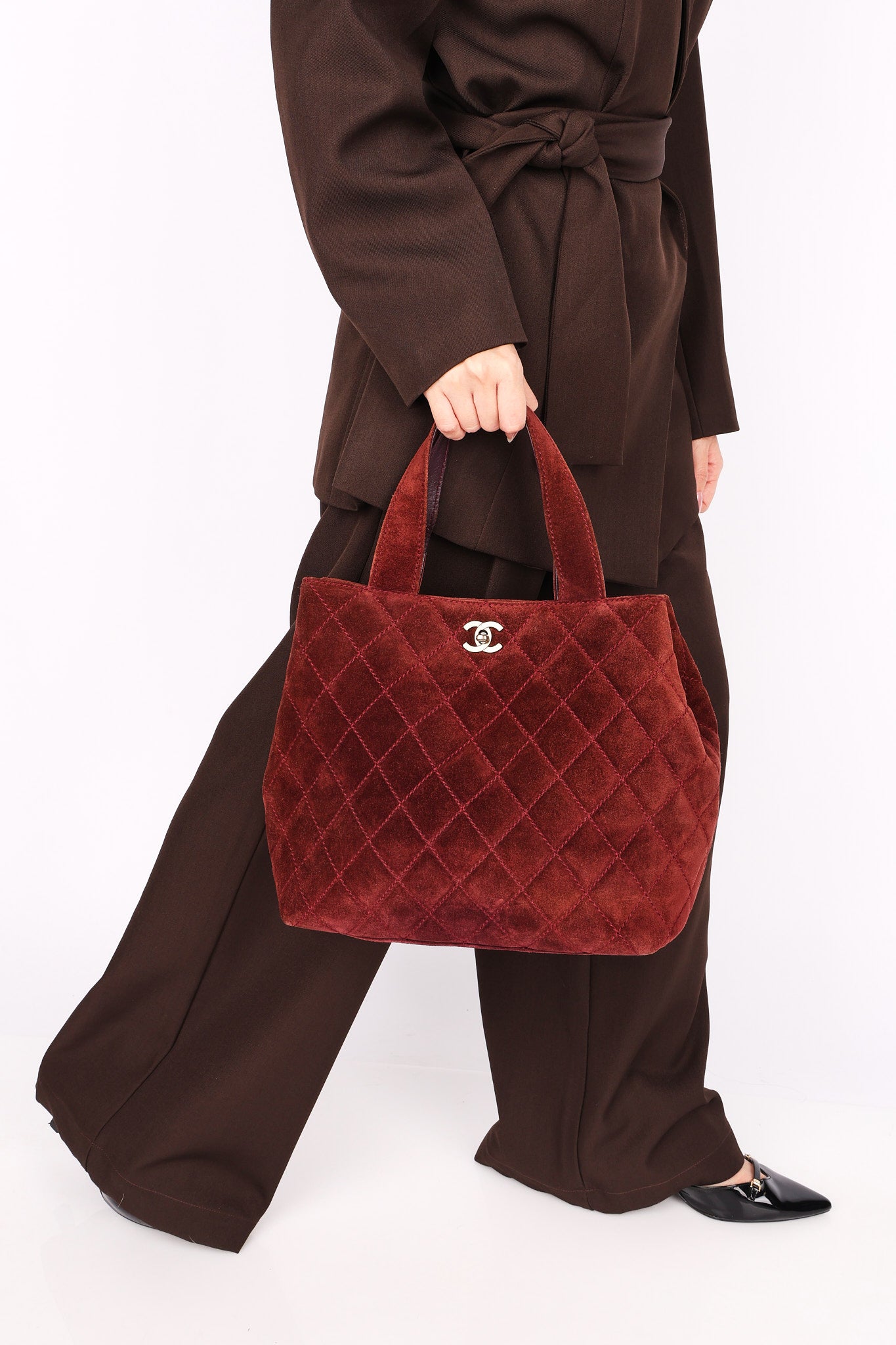 Chanel Trapezoid Tote Bordeaux Suede RHW