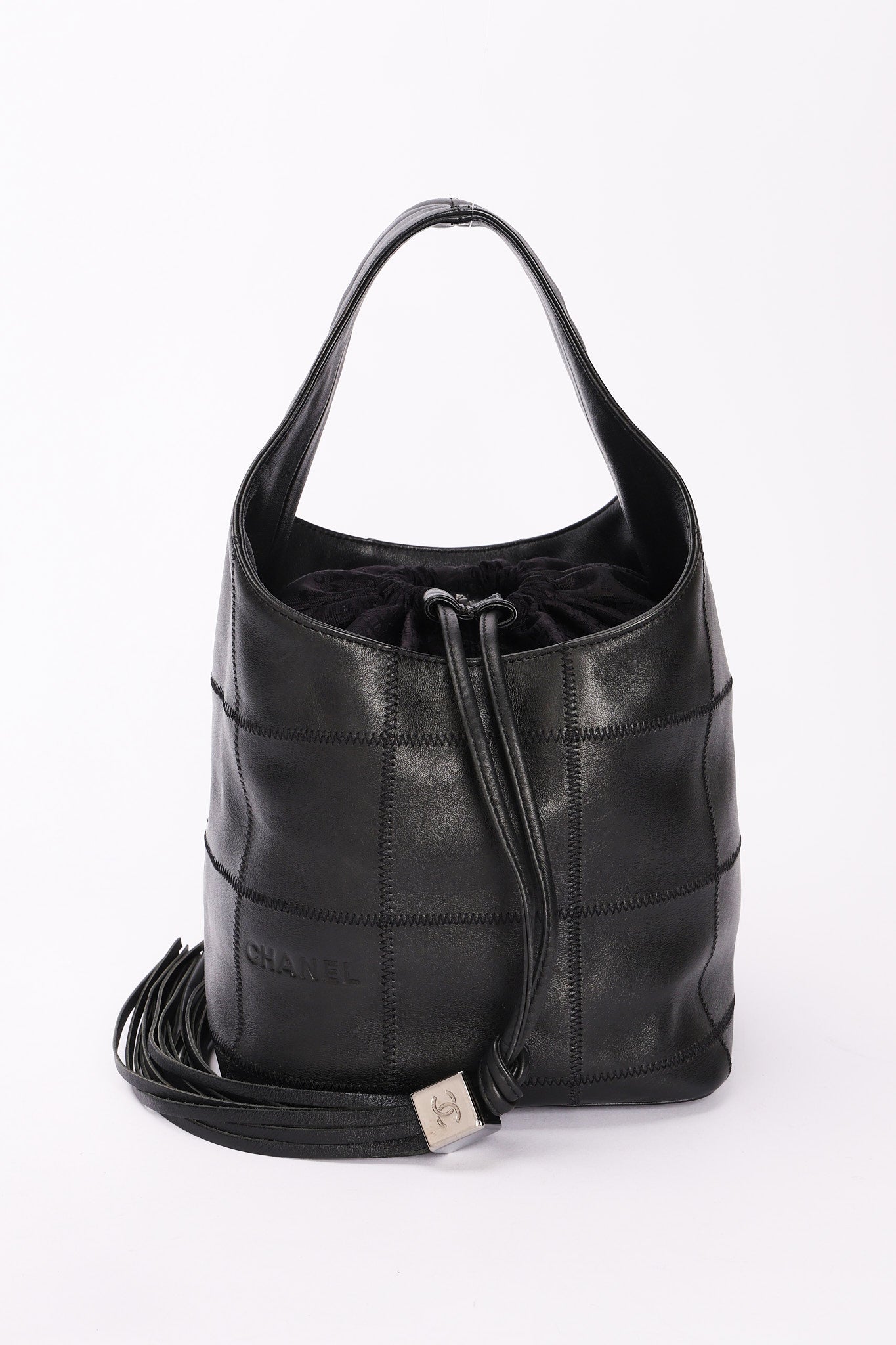 Chanel Square Stitch Bucket Bag Black Lambskin DSHW