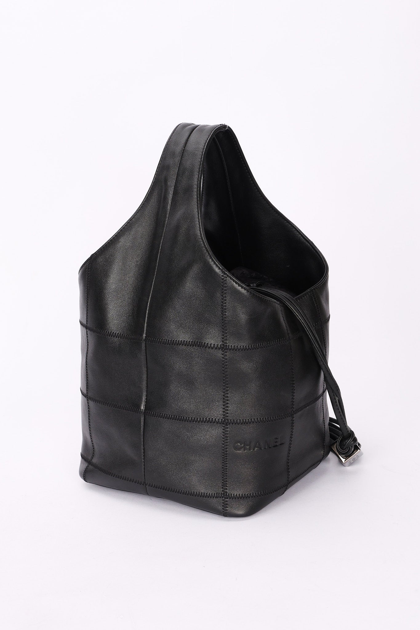 Chanel Square Stitch Bucket Bag Black Lambskin DSHW