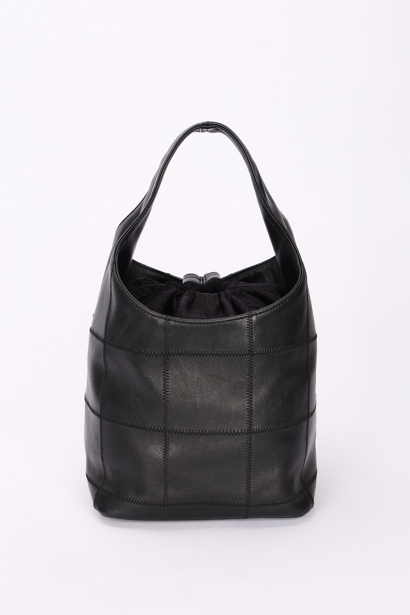 Chanel Square Stitch Bucket Bag Black Lambskin DSHW