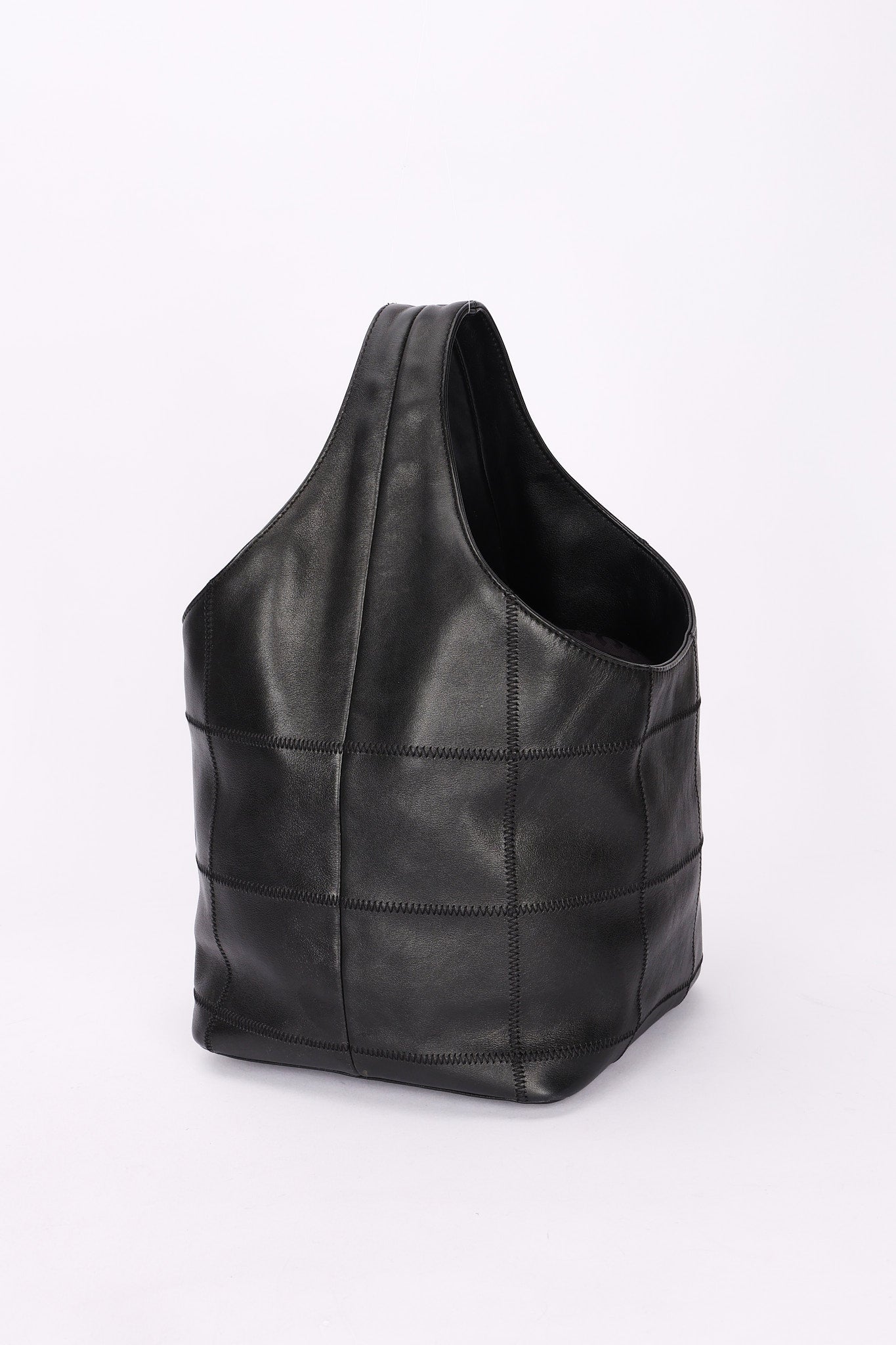 Chanel Square Stitch Bucket Bag Black Lambskin DSHW