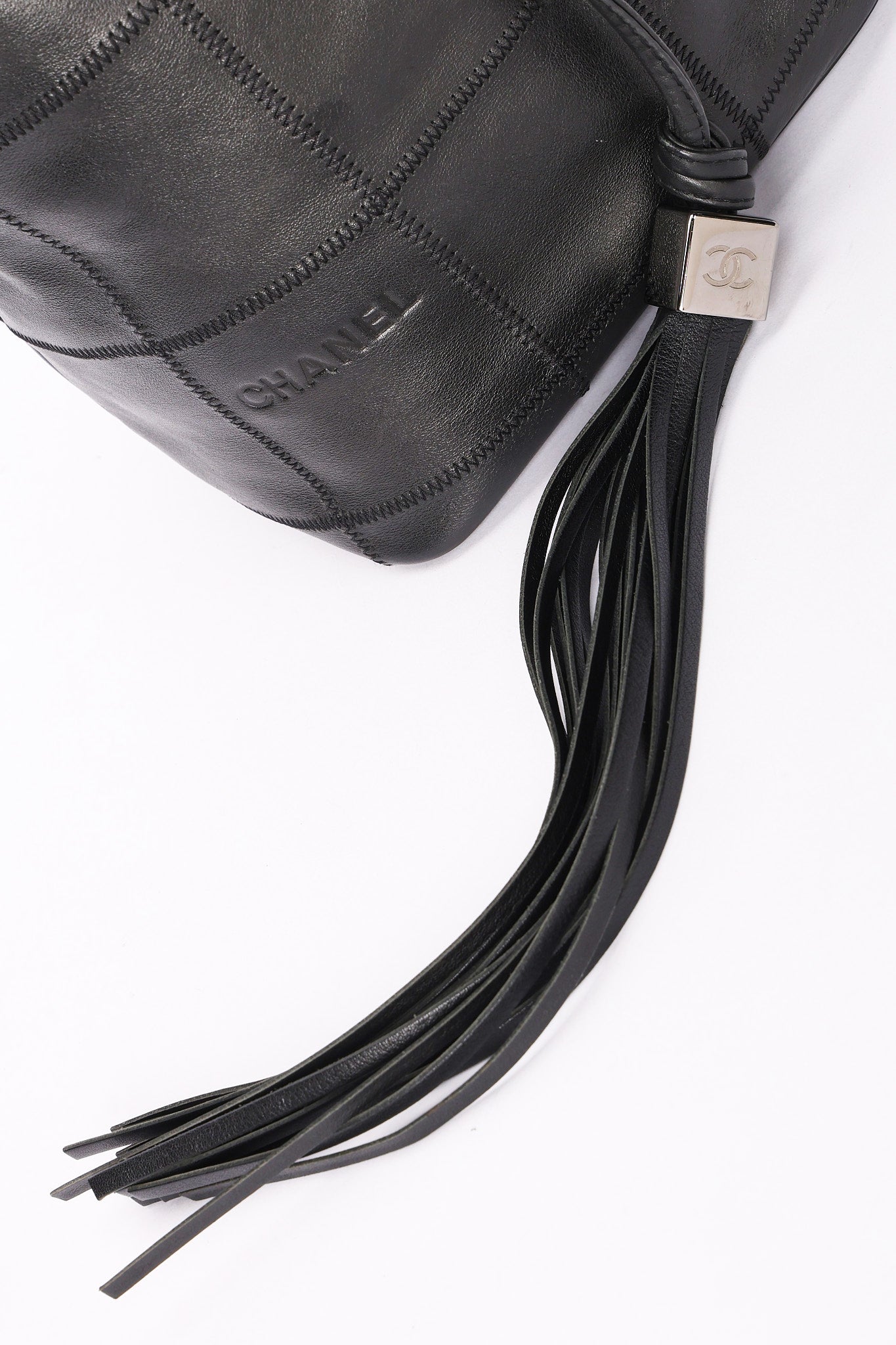 Chanel Square Stitch Bucket Bag Black Lambskin DSHW