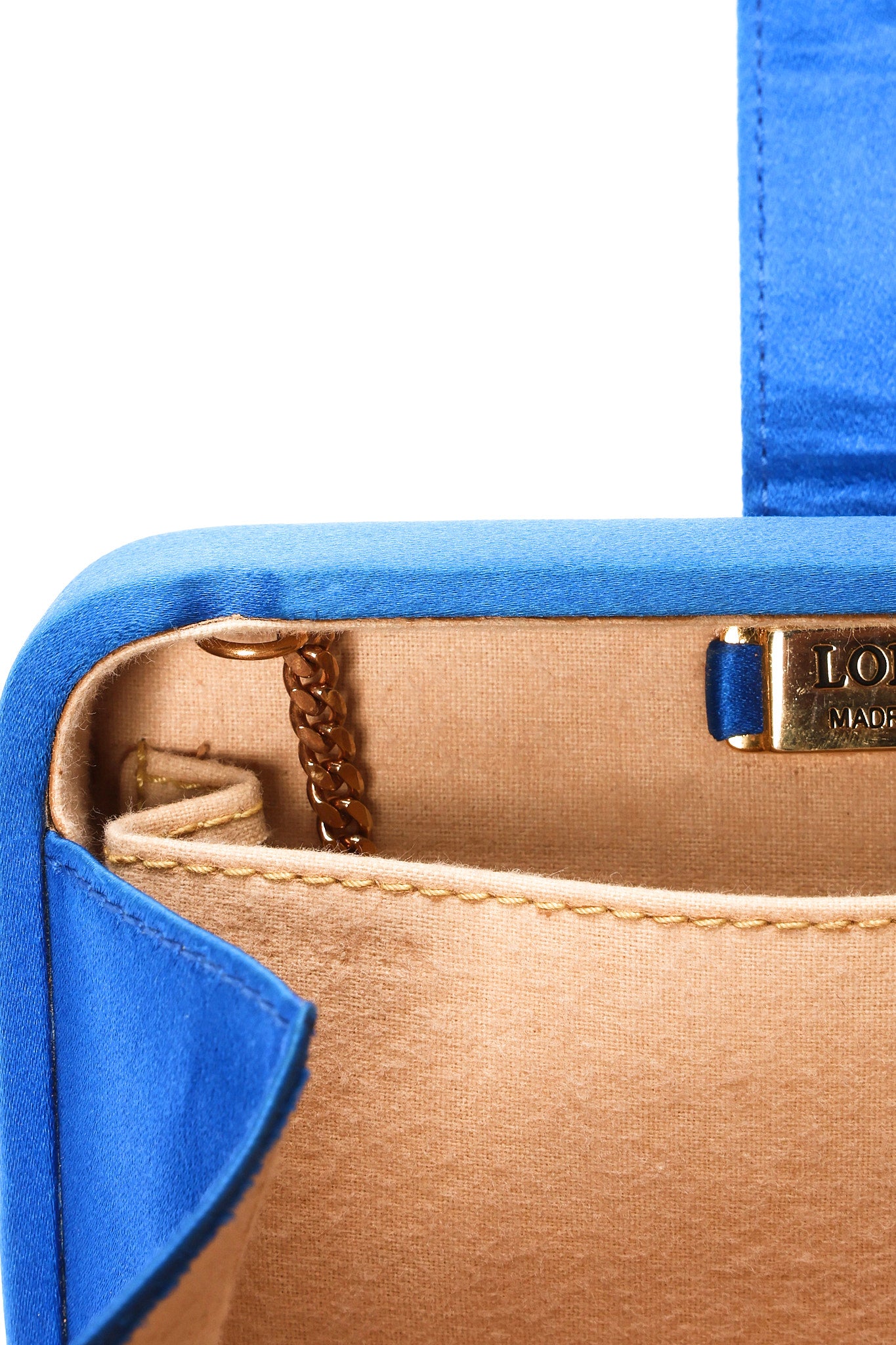Loewe Tassel Box Clutch with Chain Cobalt Blue Satin