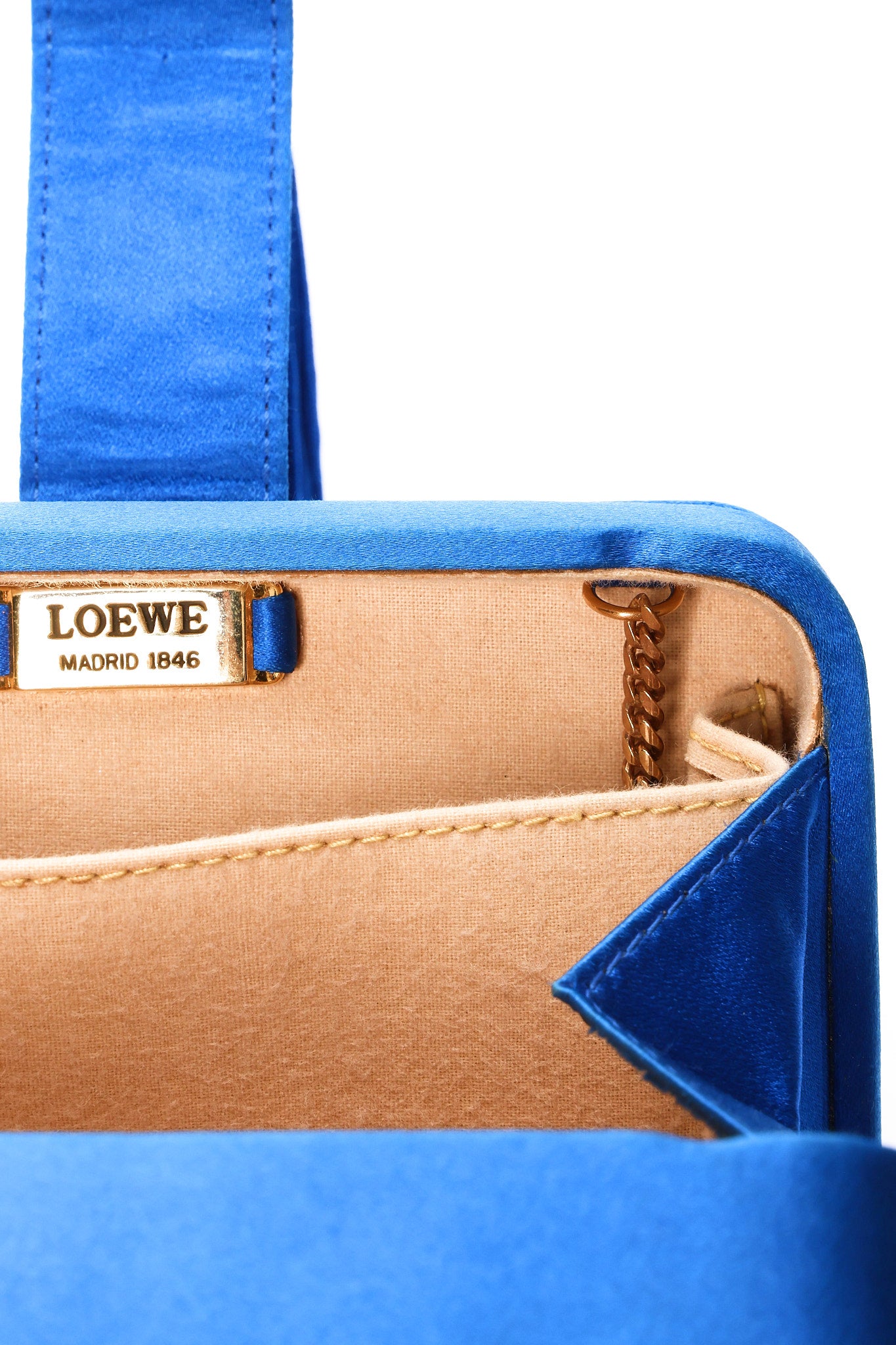 Loewe Tassel Box Clutch with Chain Cobalt Blue Satin
