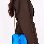 Loewe Tassel Box Clutch with Chain Cobalt Blue Satin