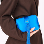 Loewe Tassel Box Clutch with Chain Cobalt Blue Satin