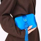 Loewe Tassel Box Clutch with Chain Cobalt Blue Satin