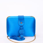 Loewe Tassel Box Clutch with Chain Cobalt Blue Satin