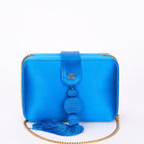 Loewe Tassel Box Clutch with Chain Cobalt Blue Satin